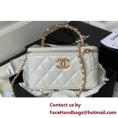 Chanel Shiny Crumpled Lambskin, Imitation Pearls & Gold-Tone Metal Clutch with Chain Bag AP3804 White 2025